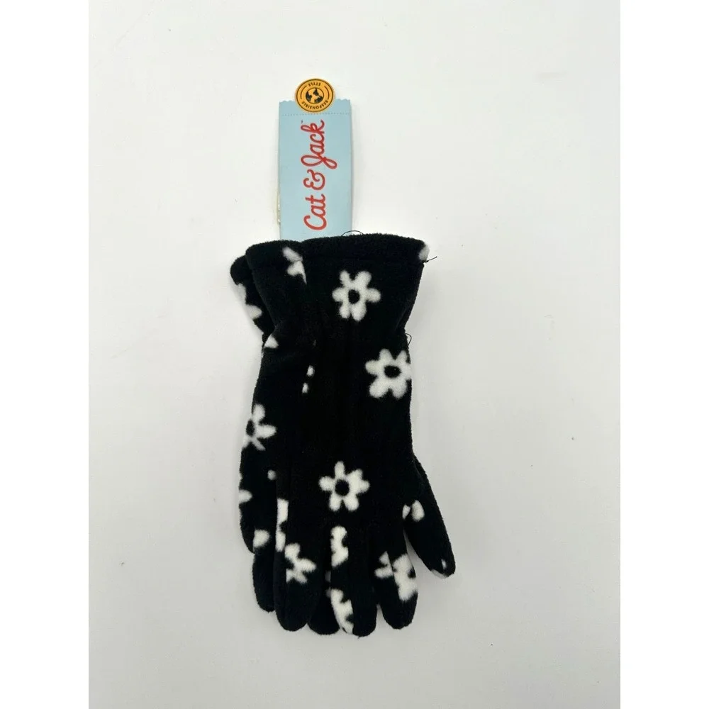 Cat And Jack Girls Black‎ Fleece Winter Gloves Size 4-7 NWT